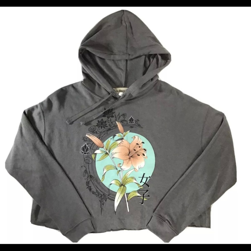 New! Obsessive Love Grey Crop Top Hoodie Women’s M